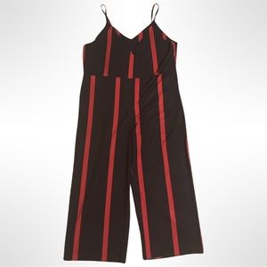 SHEIN Red & Black Striped Jumpsuit